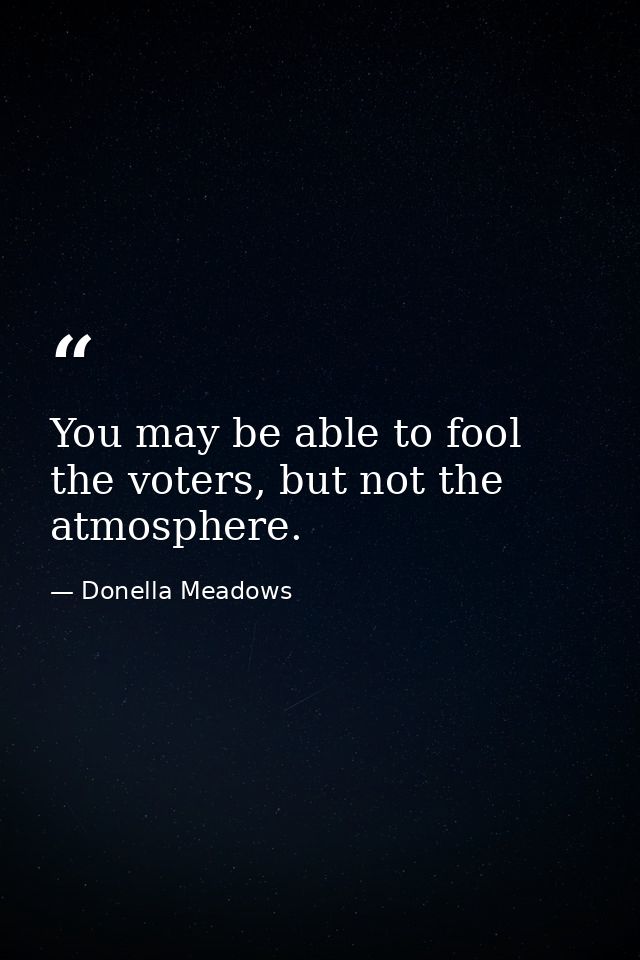You may be able to fool the voters, but not the atmosphere. — Donella Meadows