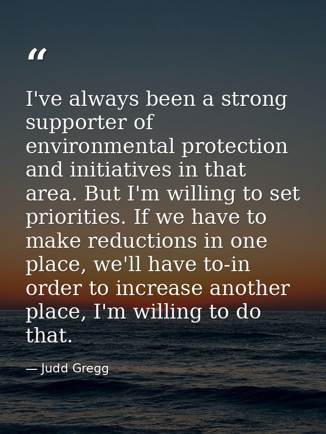 I've always been a strong supporter of environmental protection and initiatives in that area. But I'm willing to set pri — Judd Gregg