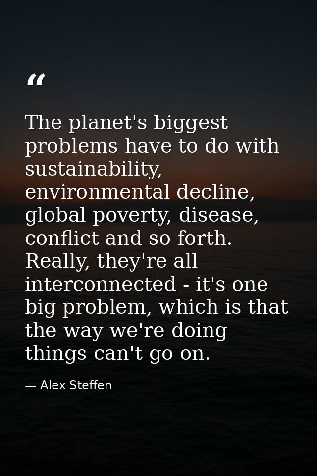 The planet's biggest problems have to do with sustainability, environmental decline, global poverty, disease, conflict a — Alex Steffen