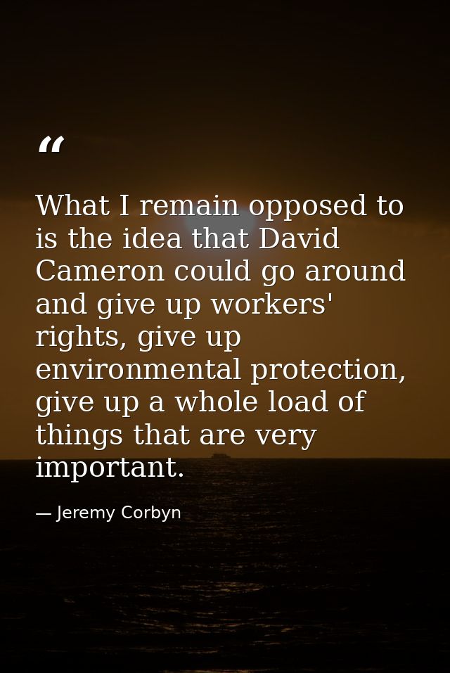 What I remain opposed to is the idea that David Cameron could go around and give up workers' rights, give up environment — Jeremy Corbyn