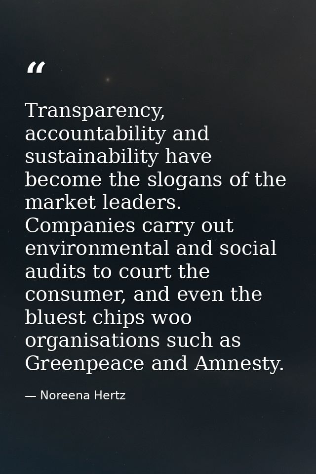 Transparency, accountability and sustainability have become the slogans of the market leaders. Companies carry out envir — Noreena Hertz