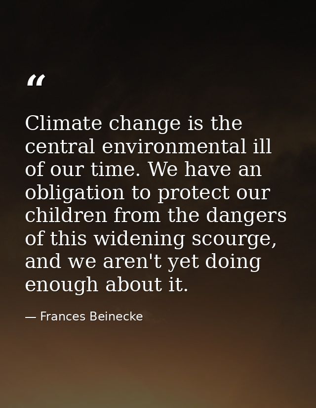 Climate change is the central environmental ill of our time. We have an obligation to protect our children from the dang — Frances Beinecke