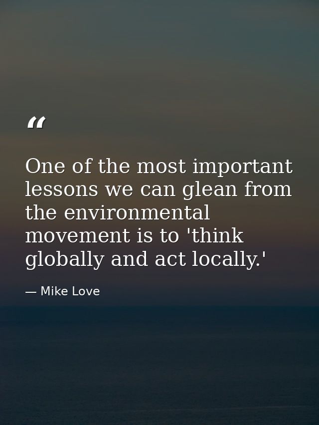 One of the most important lessons we can glean from the environmental movement is to 'think globally and act locally.' — Mike Love