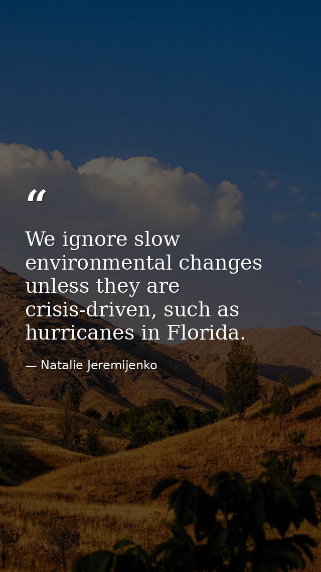 We ignore slow environmental changes unless they are crisis-driven, such as hurricanes in Florida. — Natalie Jeremijenko