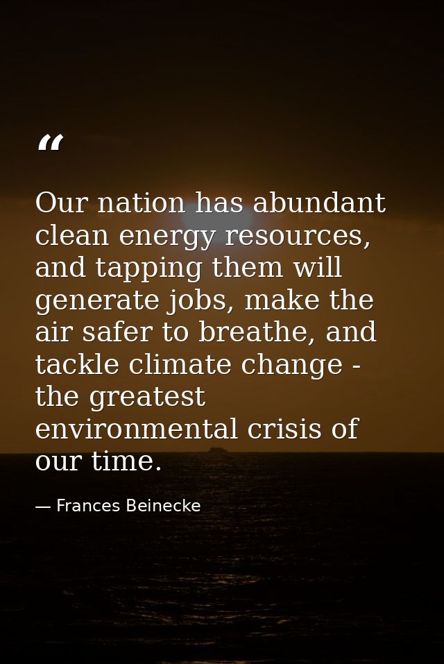 Our nation has abundant clean energy resources, and tapping them will generate jobs, make the air safer to breathe, and  — Frances Beinecke