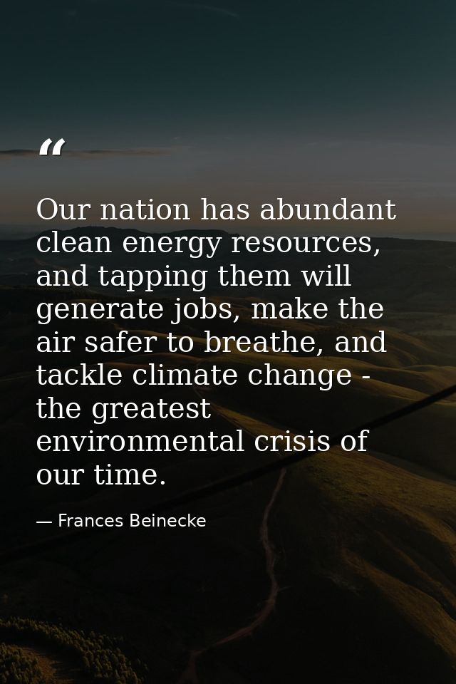 Our nation has abundant clean energy resources, and tapping them will generate jobs, make the air safer to breathe, and  — Frances Beinecke