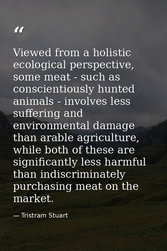 Viewed from a holistic ecological perspective, some meat - such as conscientiously hunted animals - involves less suffer — Tristram Stuart