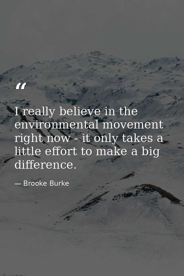 I really believe in the environmental movement right now - it only takes a little effort to make a big difference. — Brooke Burke