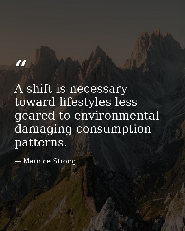 A shift is necessary toward lifestyles less geared to environmental damaging consumption patterns. — Maurice Strong