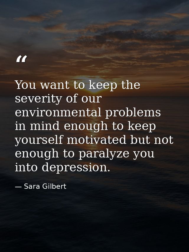You want to keep the severity of our environmental problems in mind enough to keep yourself motivated but not enough to  — Sara Gilbert