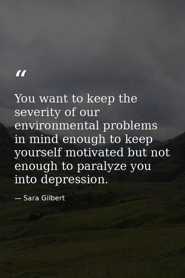 You want to keep the severity of our environmental problems in mind enough to keep yourself motivated but not enough to  — Sara Gilbert