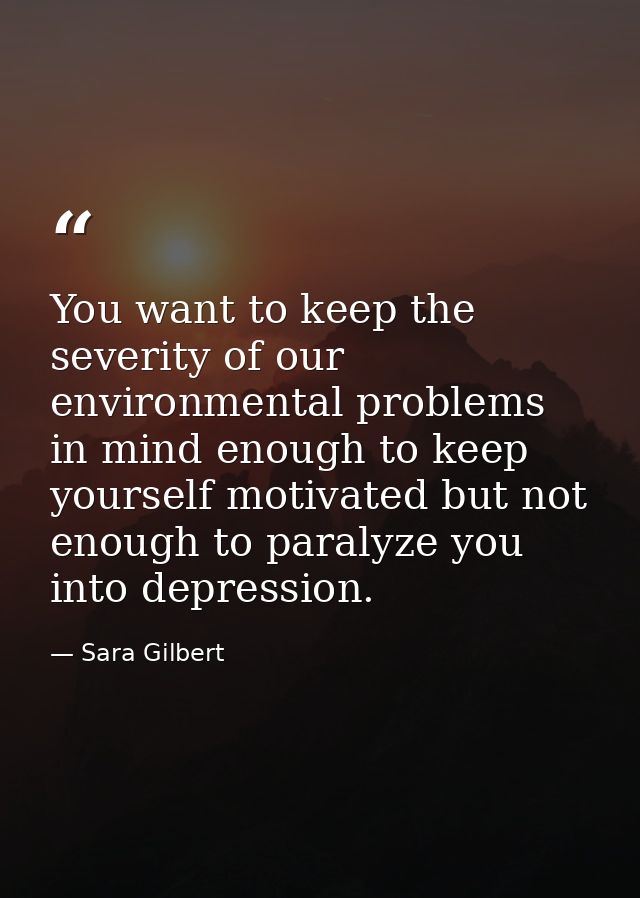 You want to keep the severity of our environmental problems in mind enough to keep yourself motivated but not enough to  — Sara Gilbert
