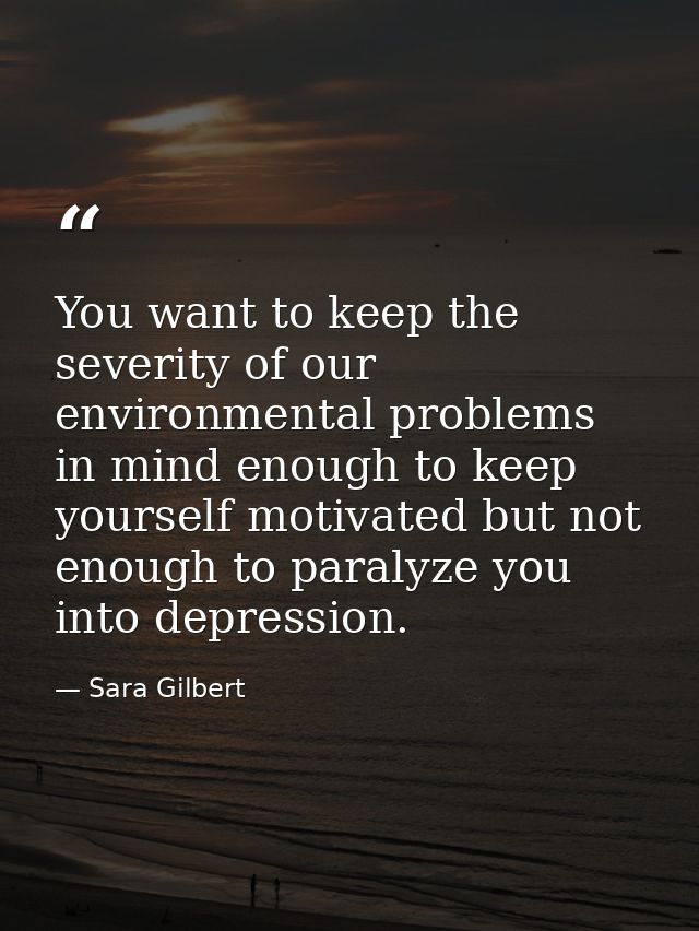 You want to keep the severity of our environmental problems in mind enough to keep yourself motivated but not enough to  — Sara Gilbert