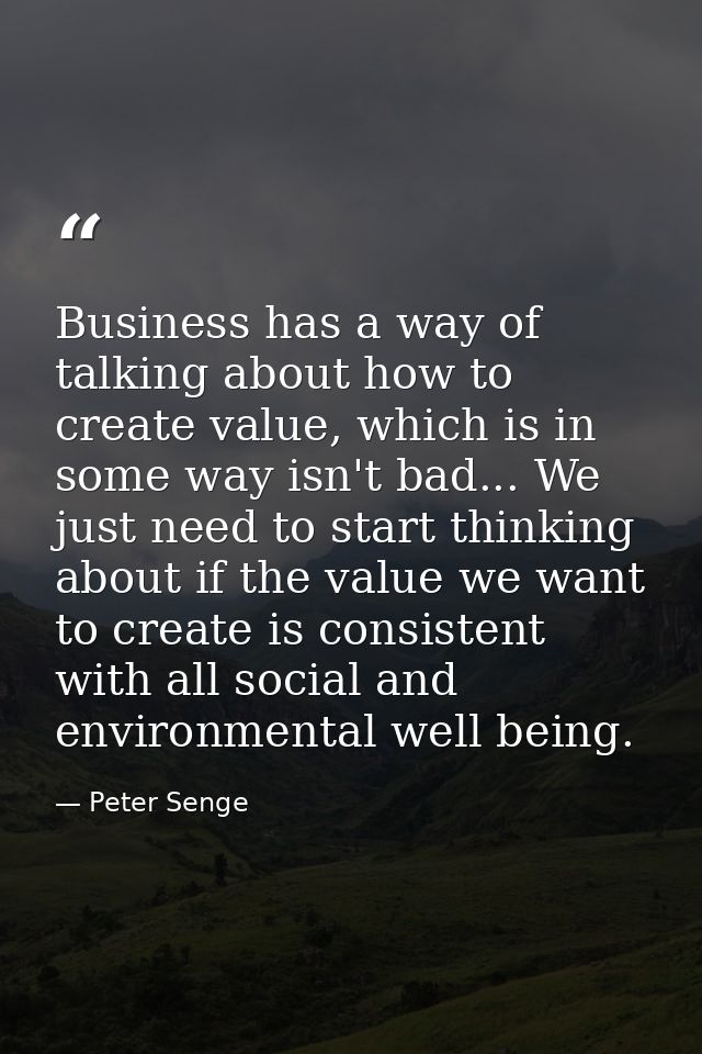 Business has a way of talking about how to create value, which is in some way isn't bad... We just need to start thinkin — Peter Senge