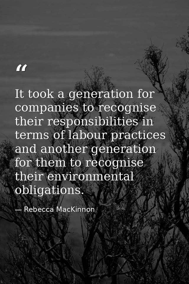 It took a generation for companies to recognise their responsibilities in terms of labour practices and another generati — Rebecca MacKinnon