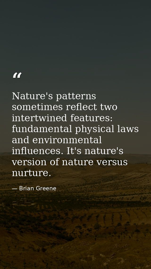 Nature's patterns sometimes reflect two intertwined features: fundamental physical laws and environmental influences. It — Brian Greene