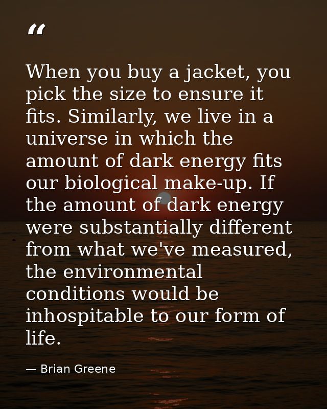 When you buy a jacket, you pick the size to ensure it fits. Similarly, we live in a universe in which the amount of dark — Brian Greene