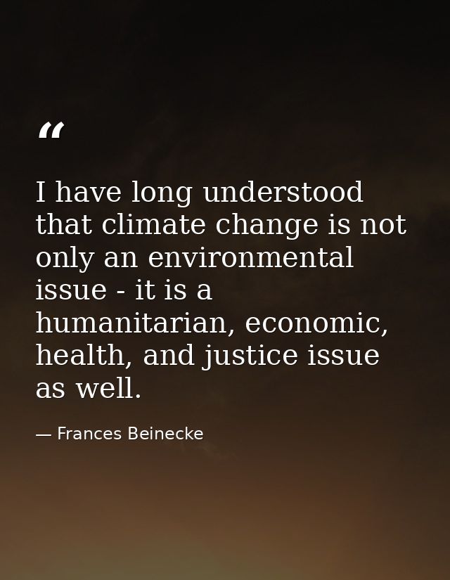 I have long understood that climate change is not only an environmental issue - it is a humanitarian, economic, health,  — Frances Beinecke