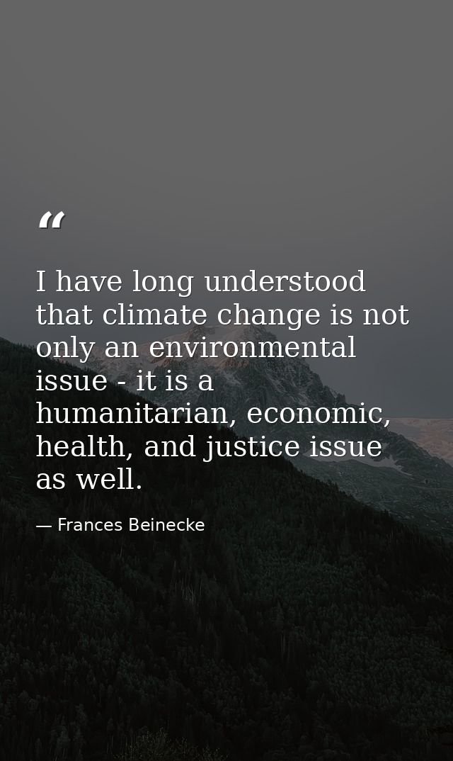 I have long understood that climate change is not only an environmental issue - it is a humanitarian, economic, health,  — Frances Beinecke