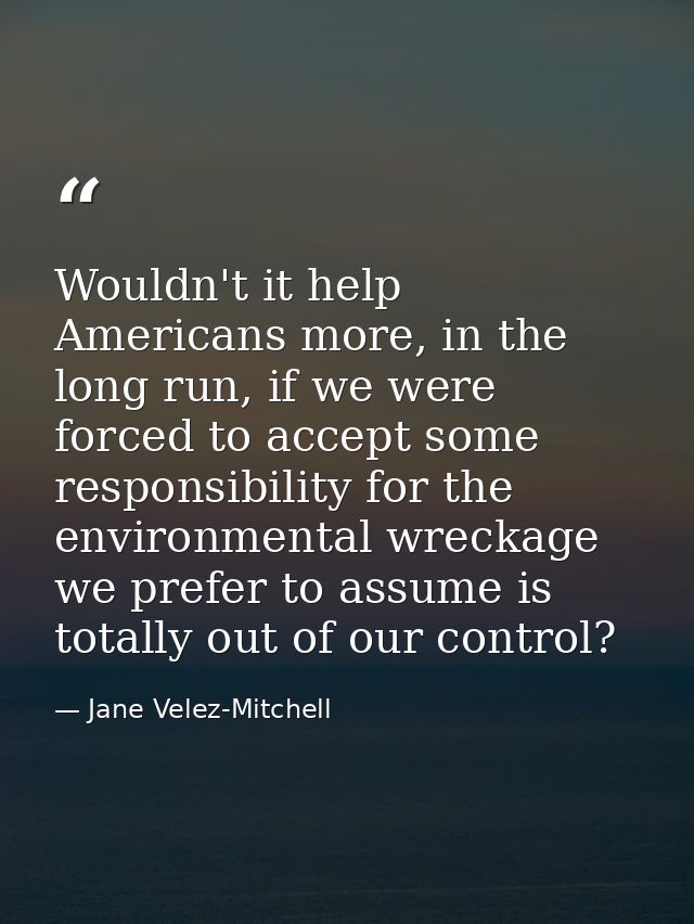 Wouldn't it help Americans more, in the long run, if we were forced to accept some responsibility for the environmental  — Jane Velez-Mitchell