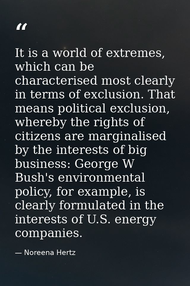 It is a world of extremes, which can be characterised most clearly in terms of exclusion. That means political exclusion — Noreena Hertz
