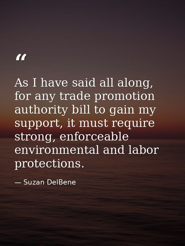 As I have said all along, for any trade promotion authority bill to gain my support, it must require strong, enforceable — Suzan DelBene