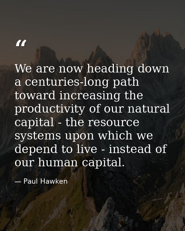 We are now heading down a centuries-long path toward increasing the productivity of our natural capital - the resource s — Paul Hawken