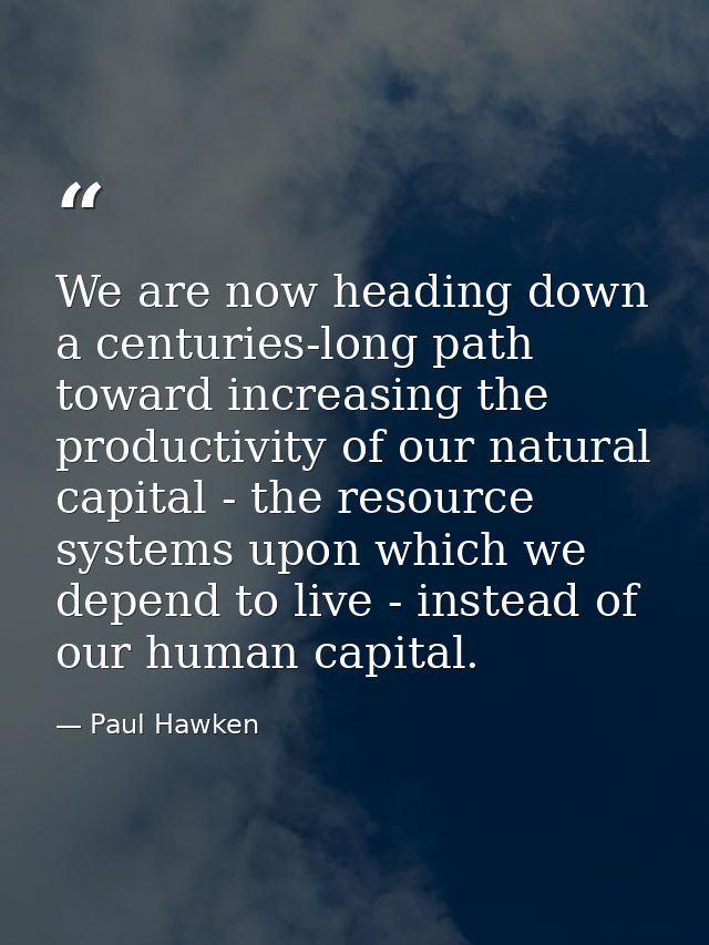 We are now heading down a centuries-long path toward increasing the productivity of our natural capital - the resource s — Paul Hawken