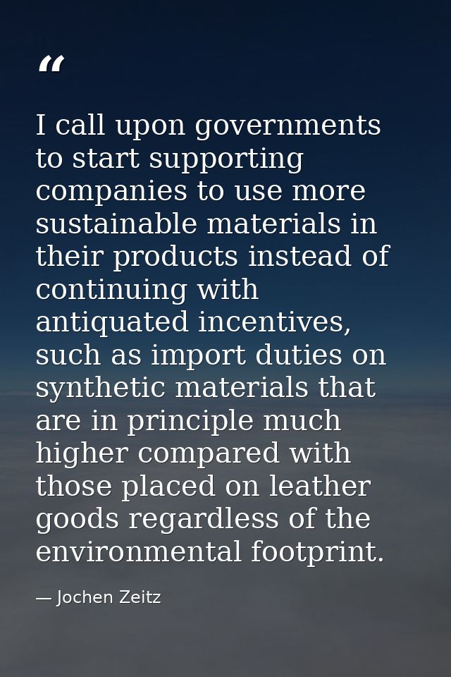 I call upon governments to start supporting companies to use more sustainable materials in their products instead of con — Jochen Zeitz