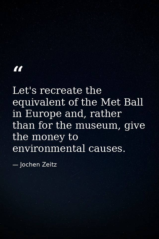 Let's recreate the equivalent of the Met Ball in Europe and, rather than for the museum, give the money to environmental — Jochen Zeitz