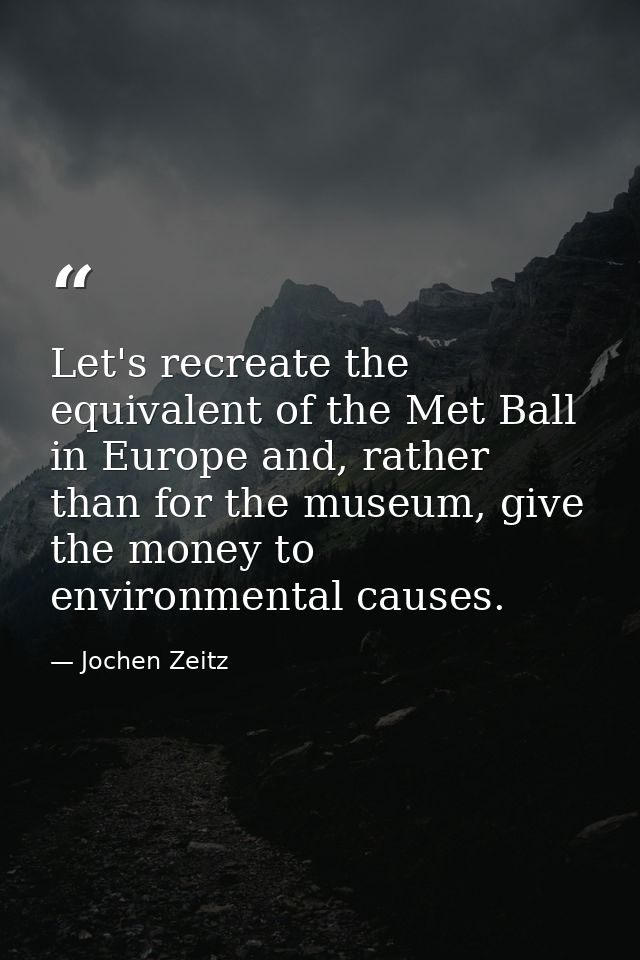 Let's recreate the equivalent of the Met Ball in Europe and, rather than for the museum, give the money to environmental — Jochen Zeitz