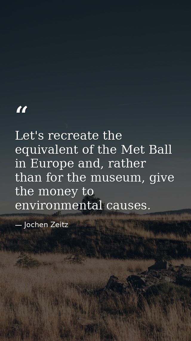 Let's recreate the equivalent of the Met Ball in Europe and, rather than for the museum, give the money to environmental — Jochen Zeitz