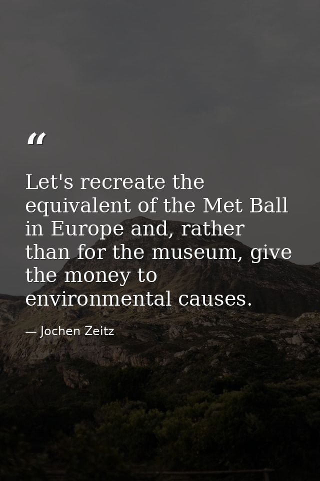 Let's recreate the equivalent of the Met Ball in Europe and, rather than for the museum, give the money to environmental — Jochen Zeitz