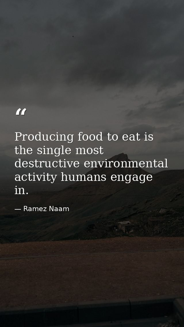 Producing food to eat is the single most destructive environmental activity humans engage in. — Ramez Naam