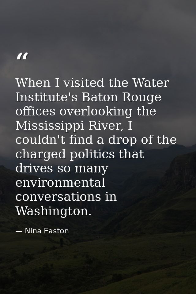 When I visited the Water Institute's Baton Rouge offices overlooking the Mississippi River, I couldn't find a drop of th — Nina Easton