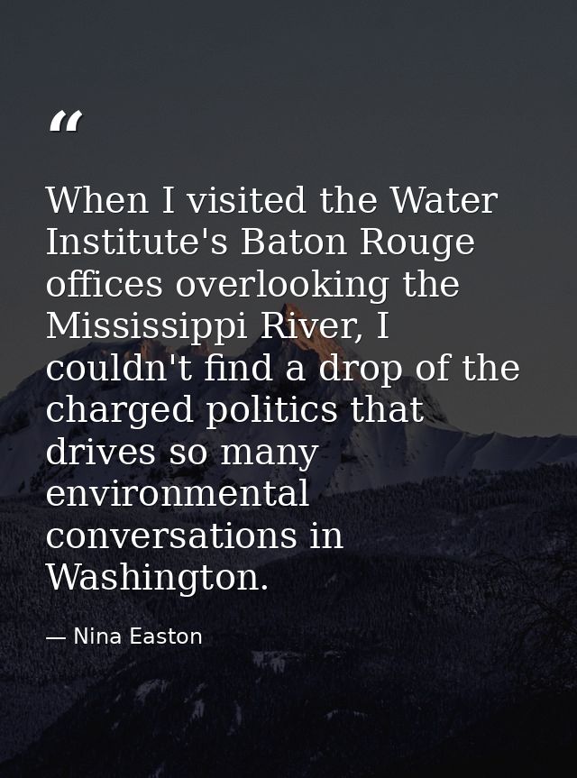 When I visited the Water Institute's Baton Rouge offices overlooking the Mississippi River, I couldn't find a drop of th — Nina Easton