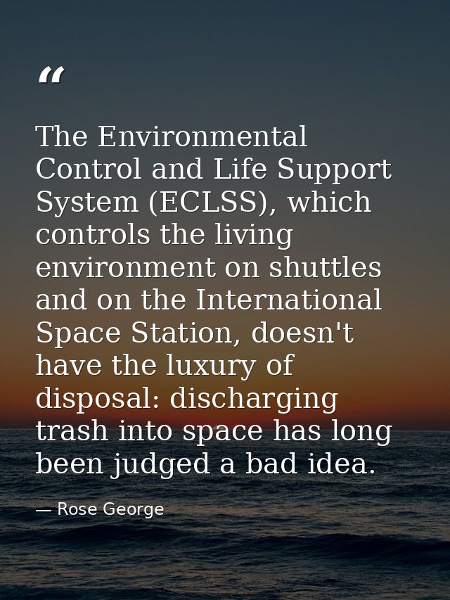 The Environmental Control and Life Support System (ECLSS), which controls the living environment on shuttles and on the  — Rose George