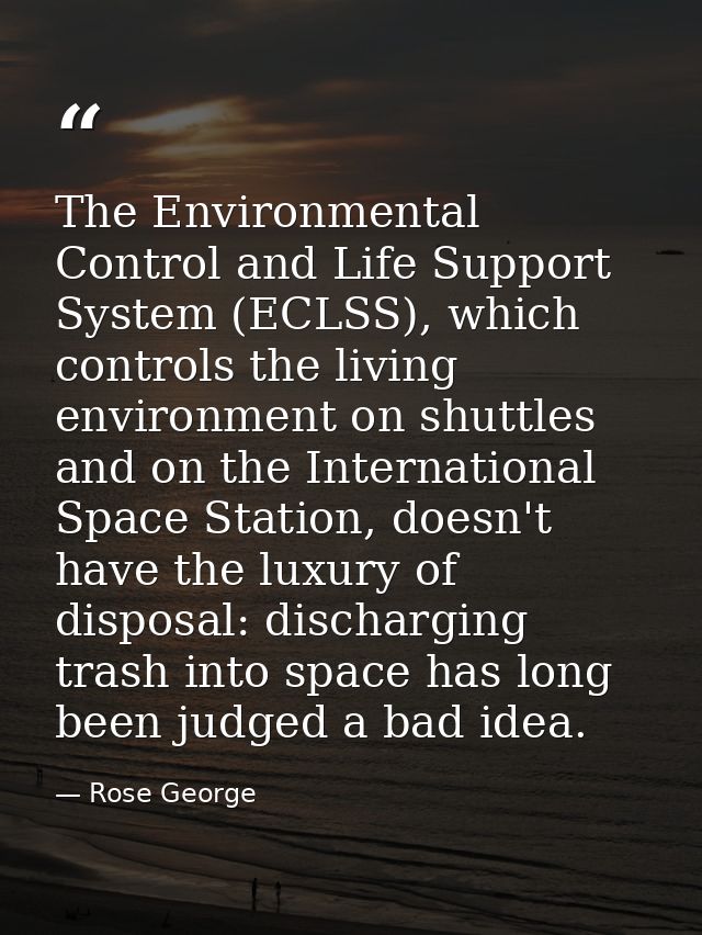 The Environmental Control and Life Support System (ECLSS), which controls the living environment on shuttles and on the  — Rose George
