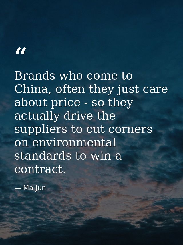 Brands who come to China, often they just care about price - so they actually drive the suppliers to cut corners on envi — Ma Jun