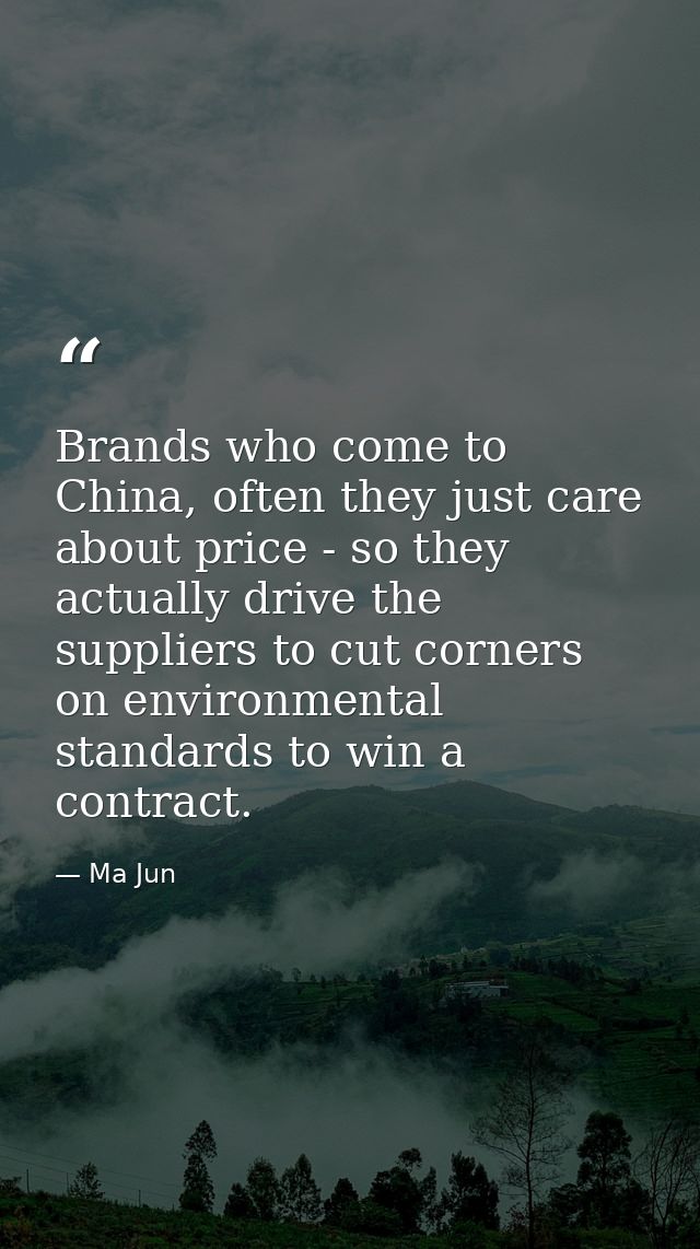 Brands who come to China, often they just care about price - so they actually drive the suppliers to cut corners on envi — Ma Jun