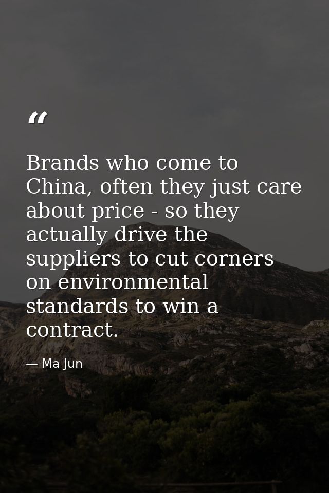 Brands who come to China, often they just care about price - so they actually drive the suppliers to cut corners on envi — Ma Jun