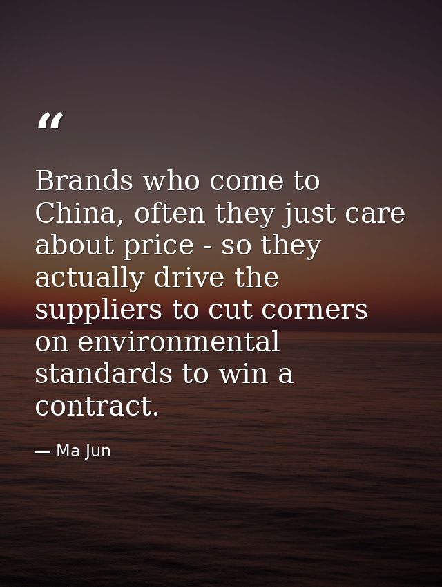 Brands who come to China, often they just care about price - so they actually drive the suppliers to cut corners on envi — Ma Jun