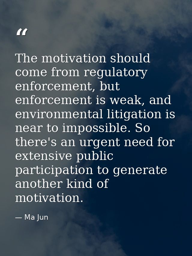 The motivation should come from regulatory enforcement, but enforcement is weak, and environmental litigation is near to — Ma Jun