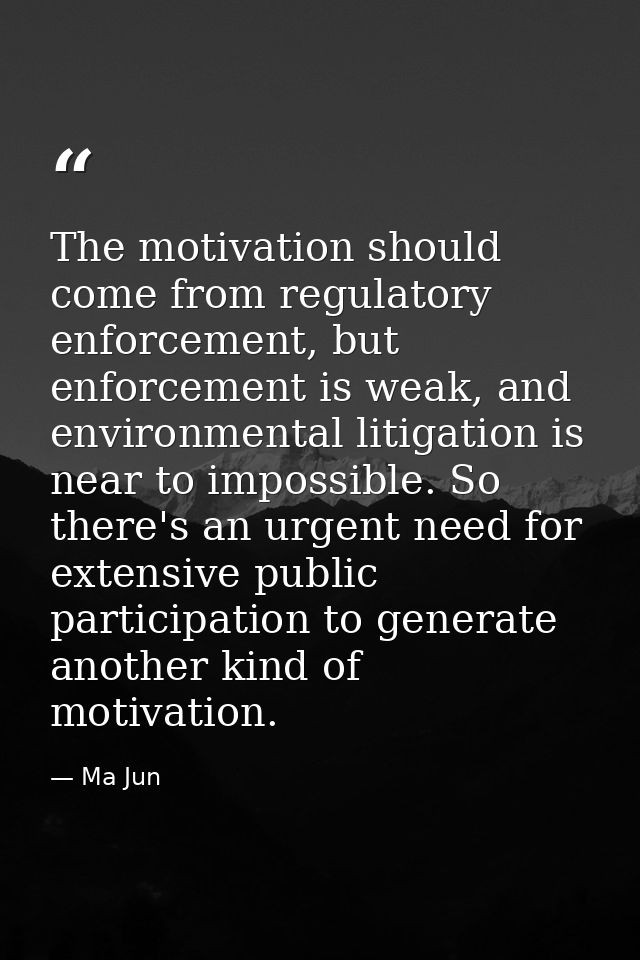 The motivation should come from regulatory enforcement, but enforcement is weak, and environmental litigation is near to — Ma Jun