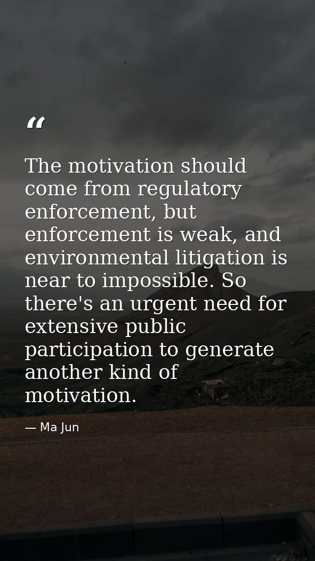 The motivation should come from regulatory enforcement, but enforcement is weak, and environmental litigation is near to — Ma Jun