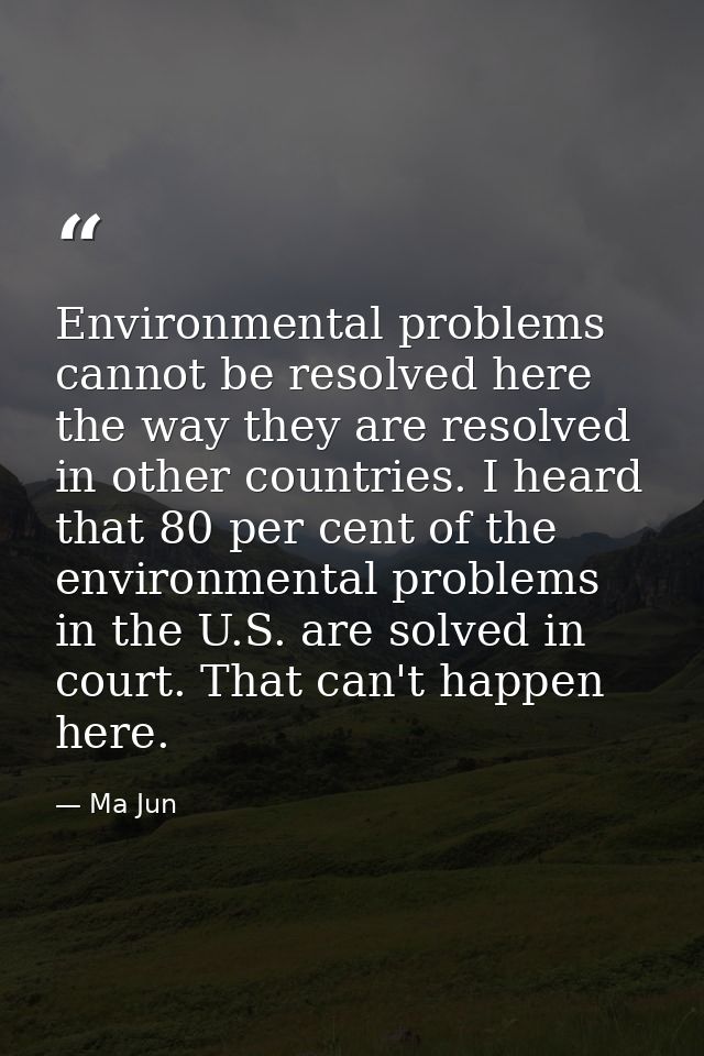 Environmental problems cannot be resolved here the way they are resolved in other countries. I heard that 80 per cent of — Ma Jun