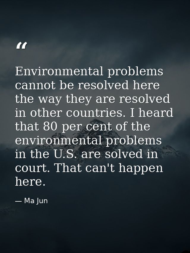 Environmental problems cannot be resolved here the way they are resolved in other countries. I heard that 80 per cent of — Ma Jun