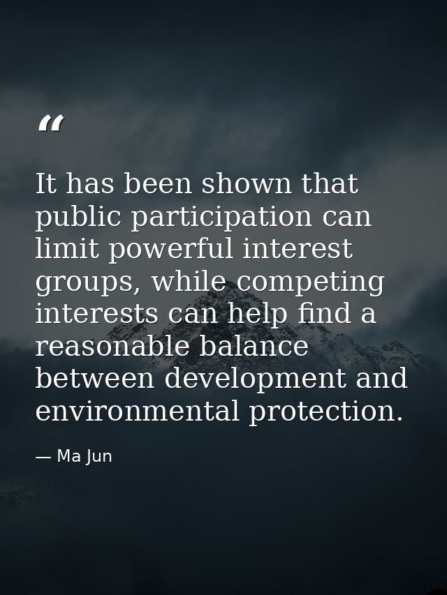 It has been shown that public participation can limit powerful interest groups, while competing interests can help find  — Ma Jun