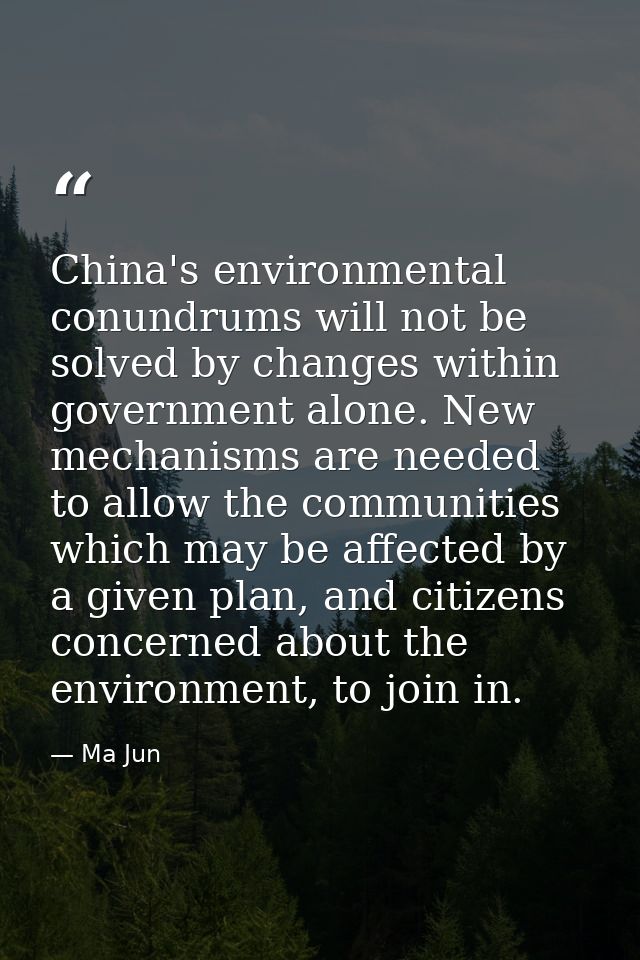 China's environmental conundrums will not be solved by changes within government alone. New mechanisms are needed to all — Ma Jun