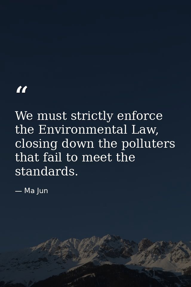 We must strictly enforce the Environmental Law, closing down the polluters that fail to meet the standards. — Ma Jun